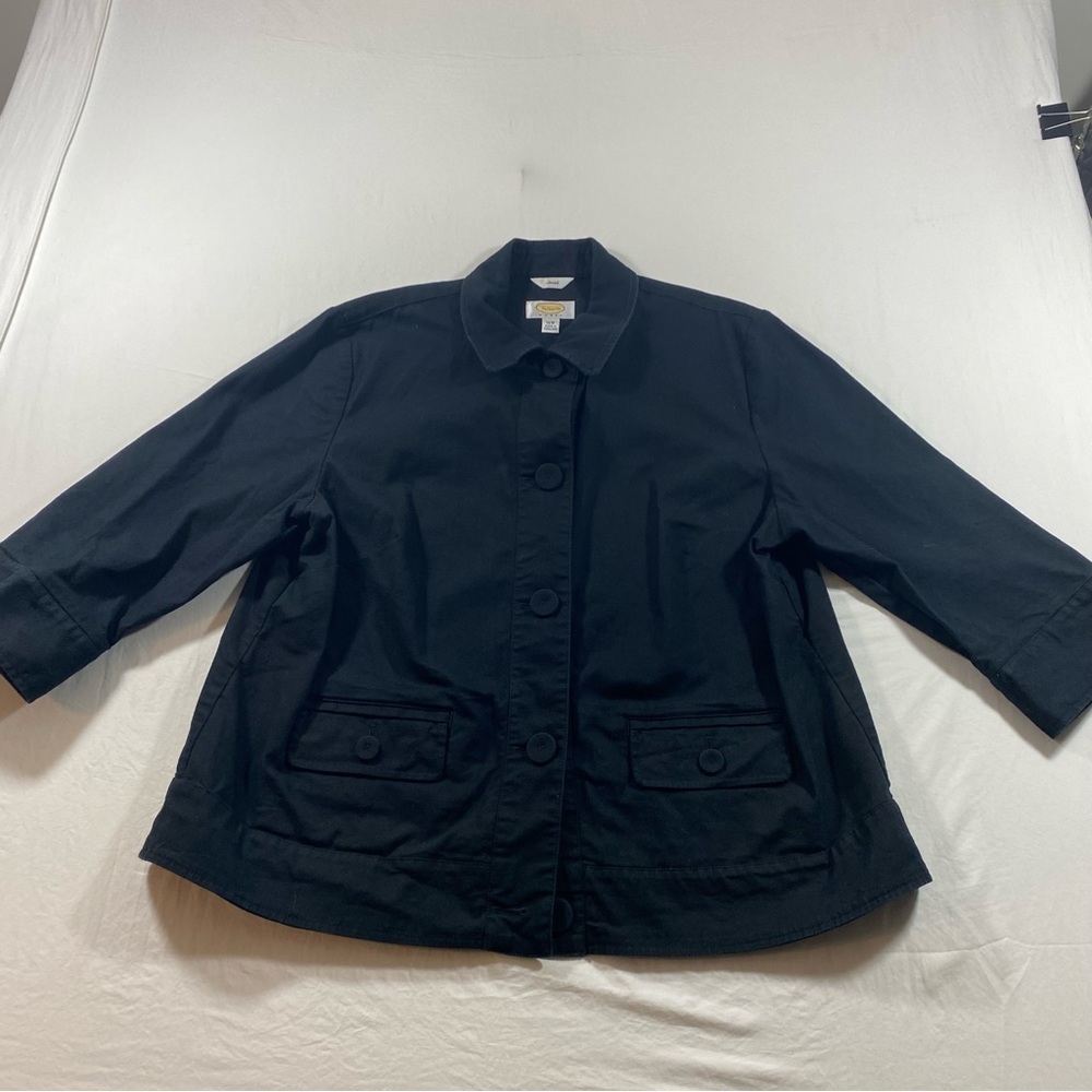 Talbots Jacket Cropped Lightweight Stretch Pocket Button Down Coat
